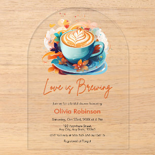Blaue Florale Liebe brodelt Kaffee Brautparty  Acryleinladungen
