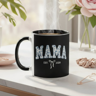 Blaue Florale Mama-Universitäts-Schrift Minimal Mu Tasse