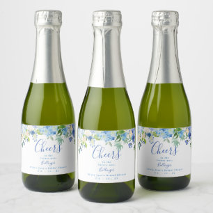 Blaue florale Mini-Kastanienwein-Label, Bridal Sho Schaumweinetikett