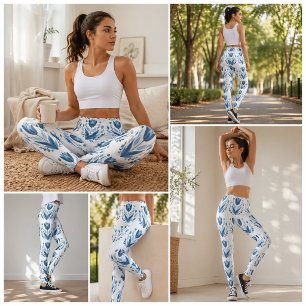 Blaue Florale Minimalistische Ästhetik Leggings
