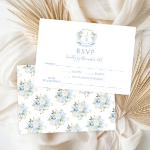Blaue florale moderne Monogramm-Hochzeits-RSVP-Kar RSVP Karte