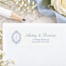 Blaue florale Monogramm-Hochzeits-Rücksendeadresse
