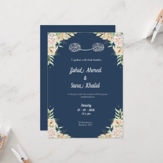 Blaue florale muslimische Hochzeitseinladung zum B Einladung
