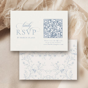 Blaue florale romantische Kalligrafie mit QR-Code RSVP Karte