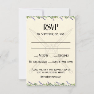 Blaue florale Schwerter und D20-RPG-inspirierte RS RSVP Karte