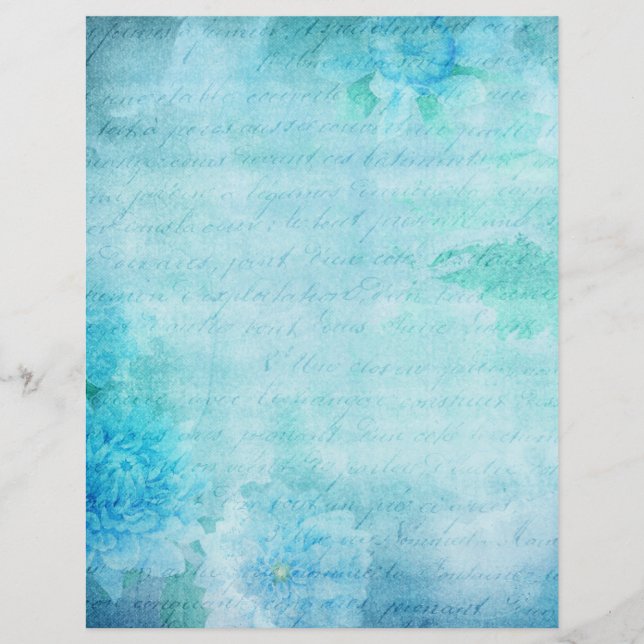 Blaue Florale Scrapbook-Ephemera (Vorderseite)