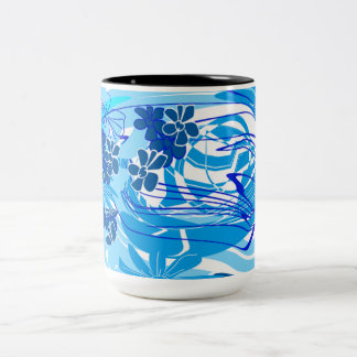 Blaue florale Spirale — Moderner abstrakter Becher Zweifarbige Tasse