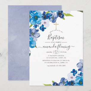 Blaue Florale Taufe Farbtöne Einladung
