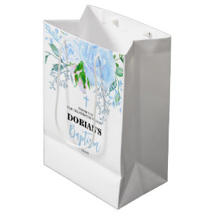 Blaue Florale Taufe für Jungen Mittlere Geschenktüte