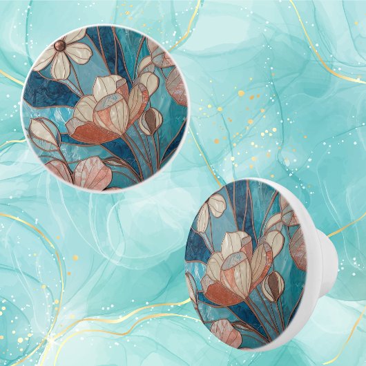 Blaue Florale Teal-Blush  Keramikknauf