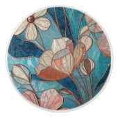 Blaue Florale Teal-Blush  Keramikknauf (Vorderseite)
