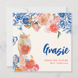 Blaue florale That's Amore Brautparty grazie Dankeskarte