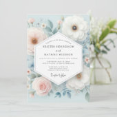 Blaue Florale Traumhochzeit Einladung (Stehend Vorderseite)