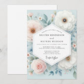 Blaue Florale Traumhochzeit Einladung (Vorne/Hinten)