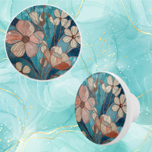 Blaue Florale Türkis Creme Kupfer Keramikknauf