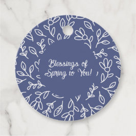 Blaue Florale Umrandung Frühlingssegen für Dich Geschenkanhänger