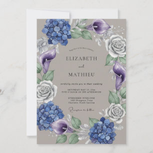 Blaue florale üppige Hochzeitsanordnung Einladung