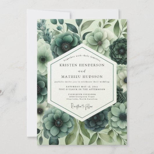 Blaue Florale Üppige Romantische Hochzeit Einladung (Vorderseite)