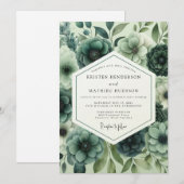 Blaue Florale Üppige Romantische Hochzeit Einladung (Vorne/Hinten)