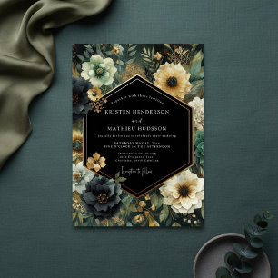 Blaue Florale Verzauberung Hochzeit Einladung