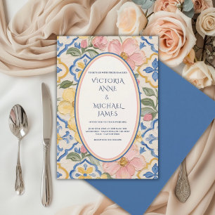 Blaue Florale Vintage Toskana Hochzeit Einladung
