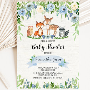 Blaue Florale Wald-Babyparty Einladung