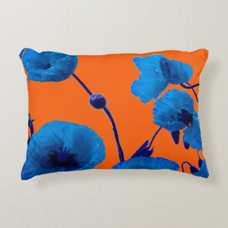 Blaue Florale Wasserfarbe Mohnblumen Sommer Sonnen Dekokissen