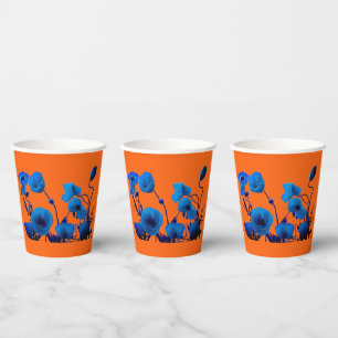 Blaue Florale Wasserfarbe Mohnblumen Trendy Pappbecher