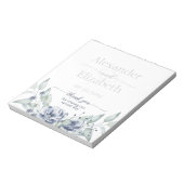Blaue Florale Wasserfarbe Skript Hochzeitsgunst Notizblock (Rotiert)