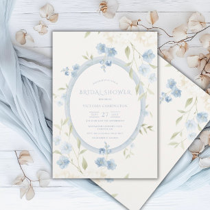 Blaue Florale Weiße Hortensien Elegante Brautparty Einladung
