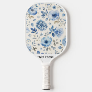 Blaue Florale Weiße Wasserfarbe Pickleball Schläger