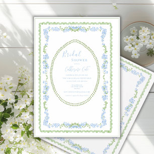Blaue Florale Whimsische Vintage-Rahmen Brautparty Einladung