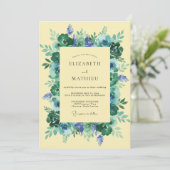 Blaue Florale Whimsy-Hochzeit Einladung (Stehend Vorderseite)