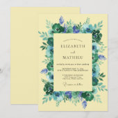 Blaue Florale Whimsy-Hochzeit Einladung (Vorne/Hinten)