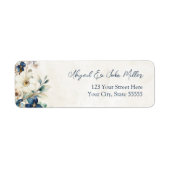 Blaue Florale Winterhochzeit-Rücksendeadressetiket (Vorne)