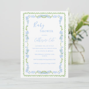 Blaue florale wunderliche Babyparty  Einladung