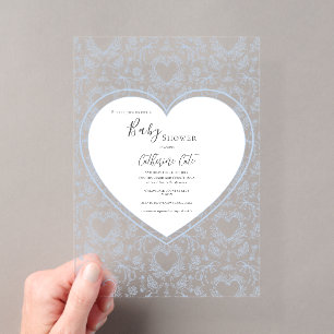Blaue florale wunderliche Herz Baby Shower Acryleinladungen