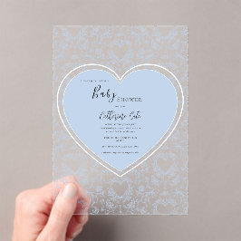 Blaue florale wunderliche Herz Baby Shower Acryleinladungen