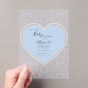 Blaue florale wunderliche Herz Baby Shower Acryleinladungen