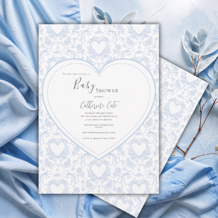 Blaue florale wunderliche Herz Baby Shower  Einladung