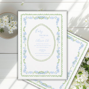 Blaue florale wunderliche Vintage-Rahmen-Baby-Part Einladung