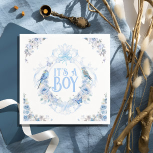 Blaue Floralkrone-Bogen Es ist ein Junge Baby Show Serviette