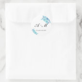Blaue florenromantische Monogramm-Hochzeitstickeri Runder Aufkleber (Tasche)