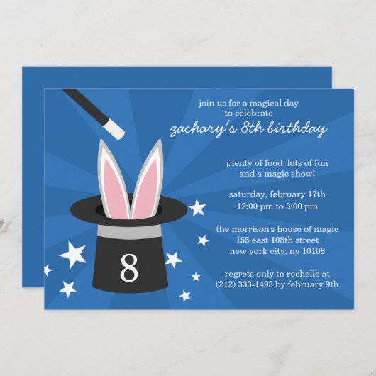 Blaue Flüchtige Blick-a-Boo Rabbit Custom Magic Bi Einladung (Vorne/Hinten)