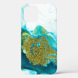 Blaue Fluid Art mit goldenem Glitter, kreative Abs iPhone 12 Hülle
