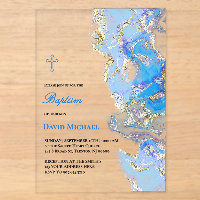 blaue Fluid-Marmor-Taufe Acryl-Einladung