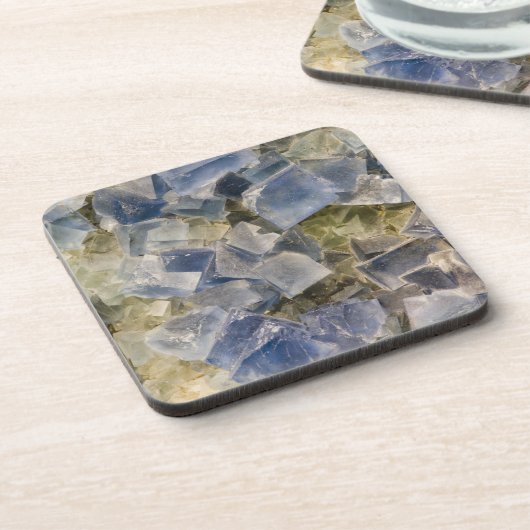 Blaue Fluorit-Kristalle in der Matrix Untersetzer (Linke Seite)