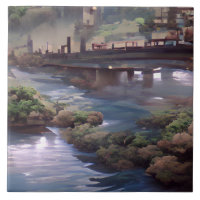 Blaue Flussbrücke, digitale Kunst