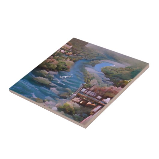 Blaue Flüsse, blaue Bäume, digitale Kunst Fliese (Seite)