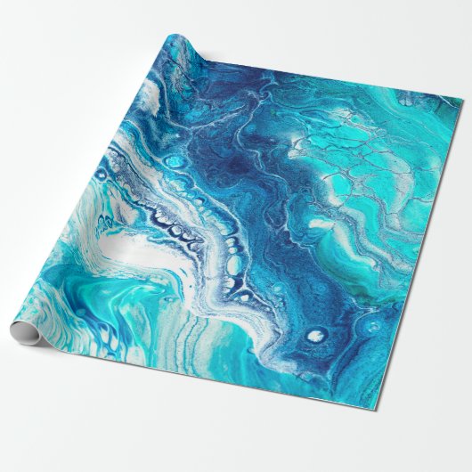 Blaue Flüssig-Marmor-Textur Geschenkpapier (Ungerollt)